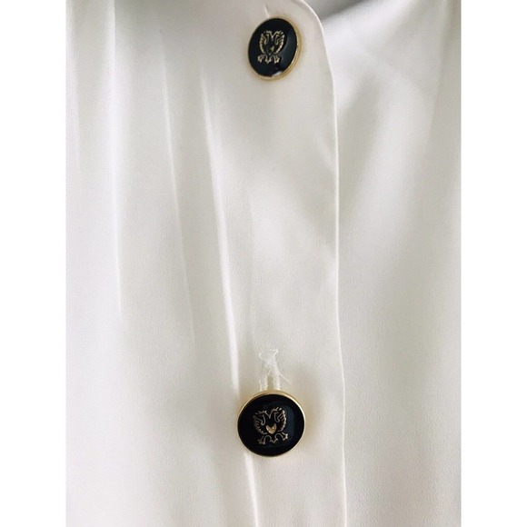 Oscar de la Renta | Vintage Top Womens Size 42 White Button Front Mock Neck - Picture 4 of 11